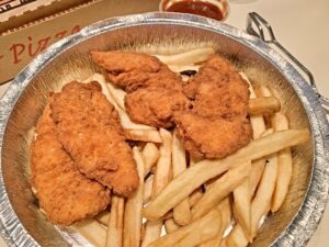 o (8) chicken tenders and fries
